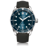 Taucheruhr mit Gehäuse aus Edelstahl 316 L, blauem Zifferblatt und Uhrenband aus natürlichem Kautschuk mit Obermaterial aus PVC schwarz 