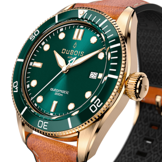 Die Taucheruhr DBF007-07 von der Schweizer Uhrenmarke DuBois et fils mit grünem Zifferblatt.
